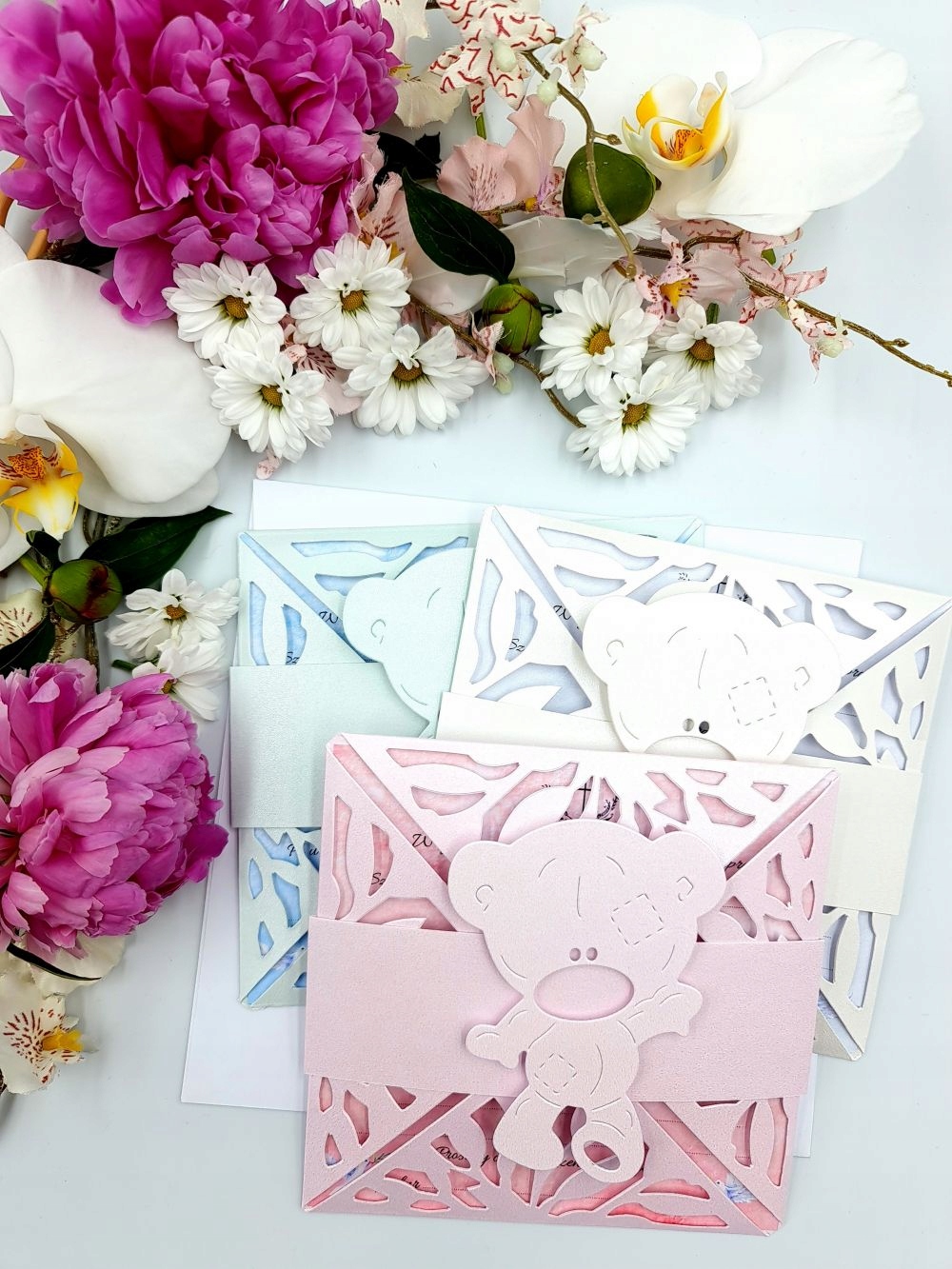 ZAPROSZENIA CHRZEST CHRZCINY NIEBIESKIE ORIGAMI Kolor wielokolorowy