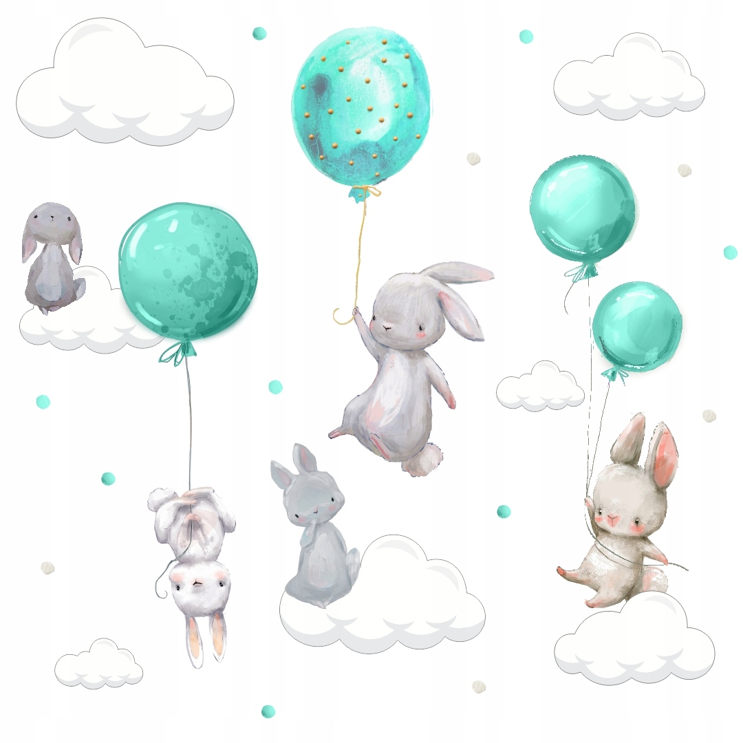 КРОЛИКИ воздушные ШАРЫ, ОБЛАКА НАКЛЕЙКИ на СТЕНЫ 180x100