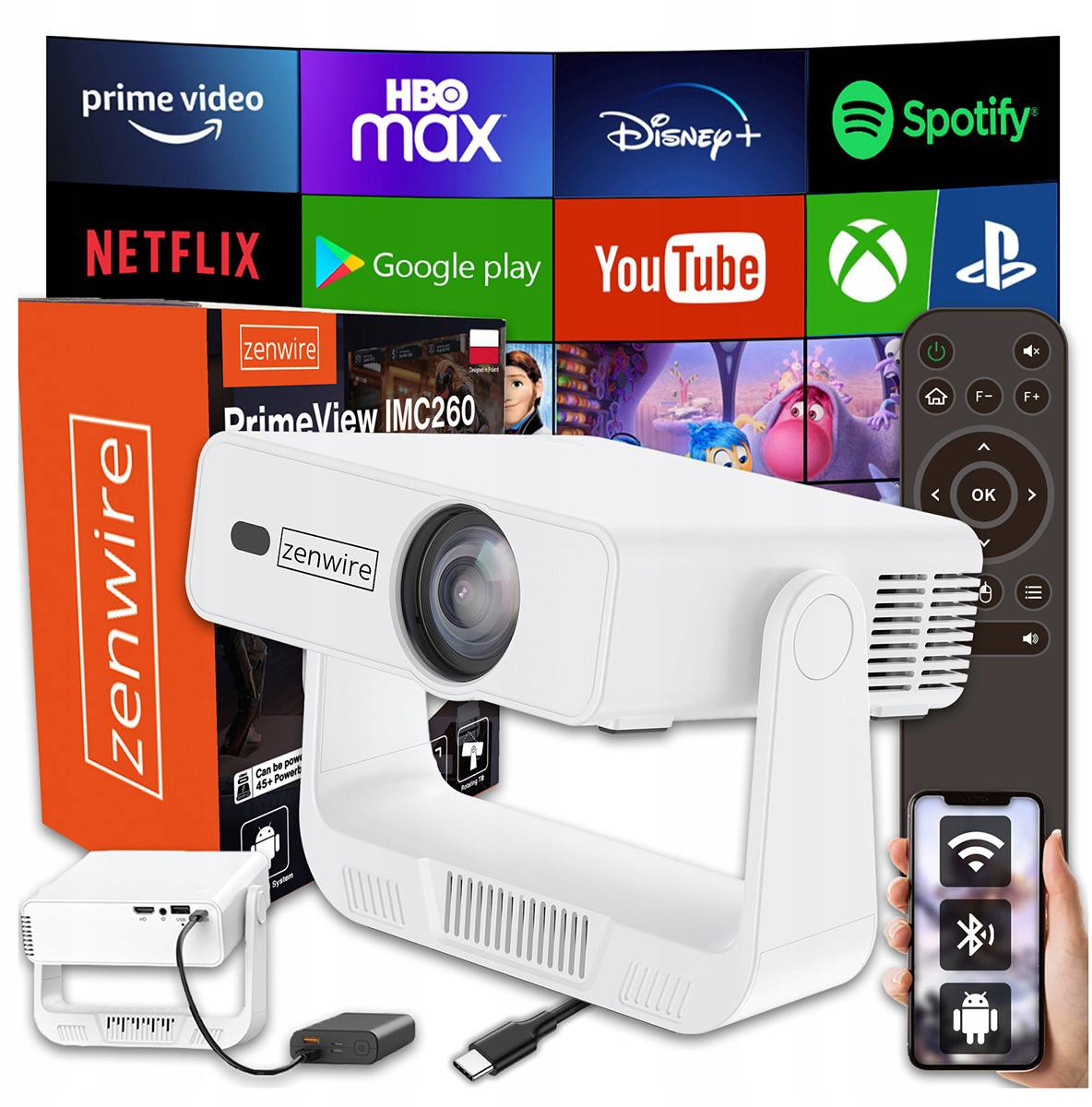 Mini projektor Prenosný projektor Android 14 WiFi 360 Full Hd 4K pre telefón