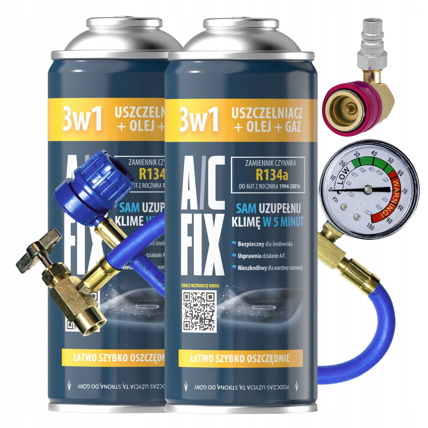 Set R134a 2x Klimatizační Činidlo 3v1 Kabelový adaptér 340 g