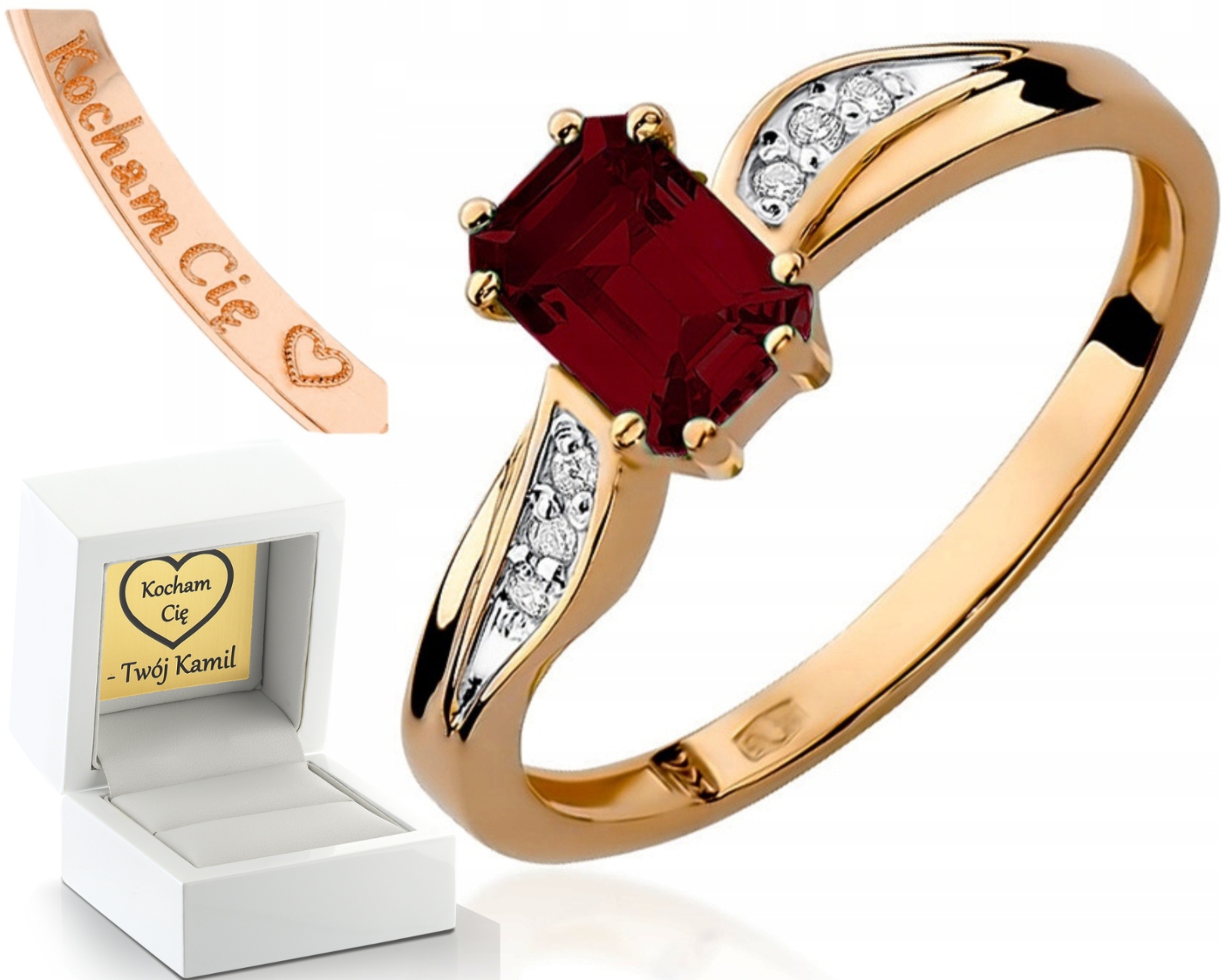 Prstýnek Z Růžového Zlata, Granát A Brilianty 585