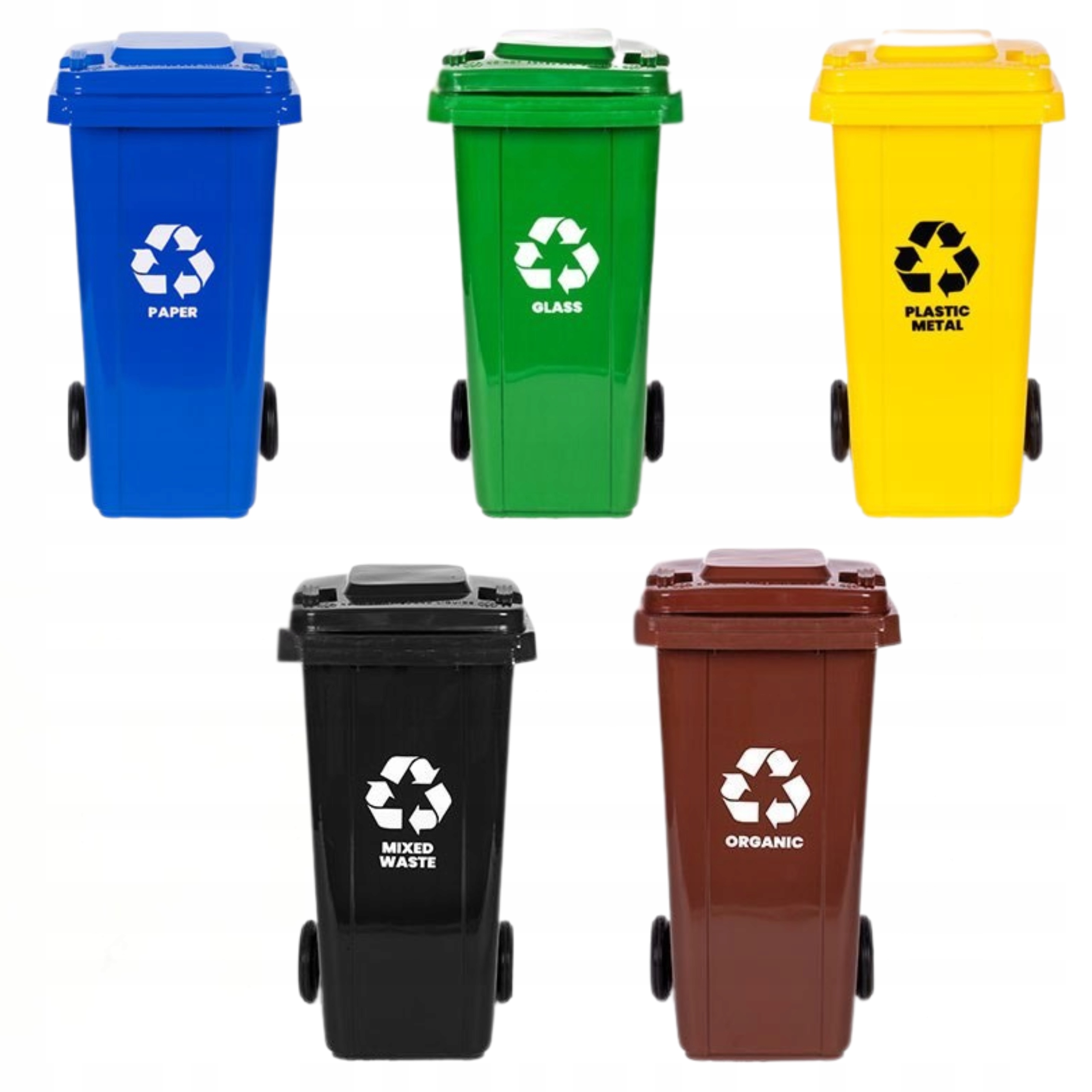 Zestaw 5 Koszy Na Śmieci Pojemniki 5x120l Niebieski Zielony Żółty Czarny