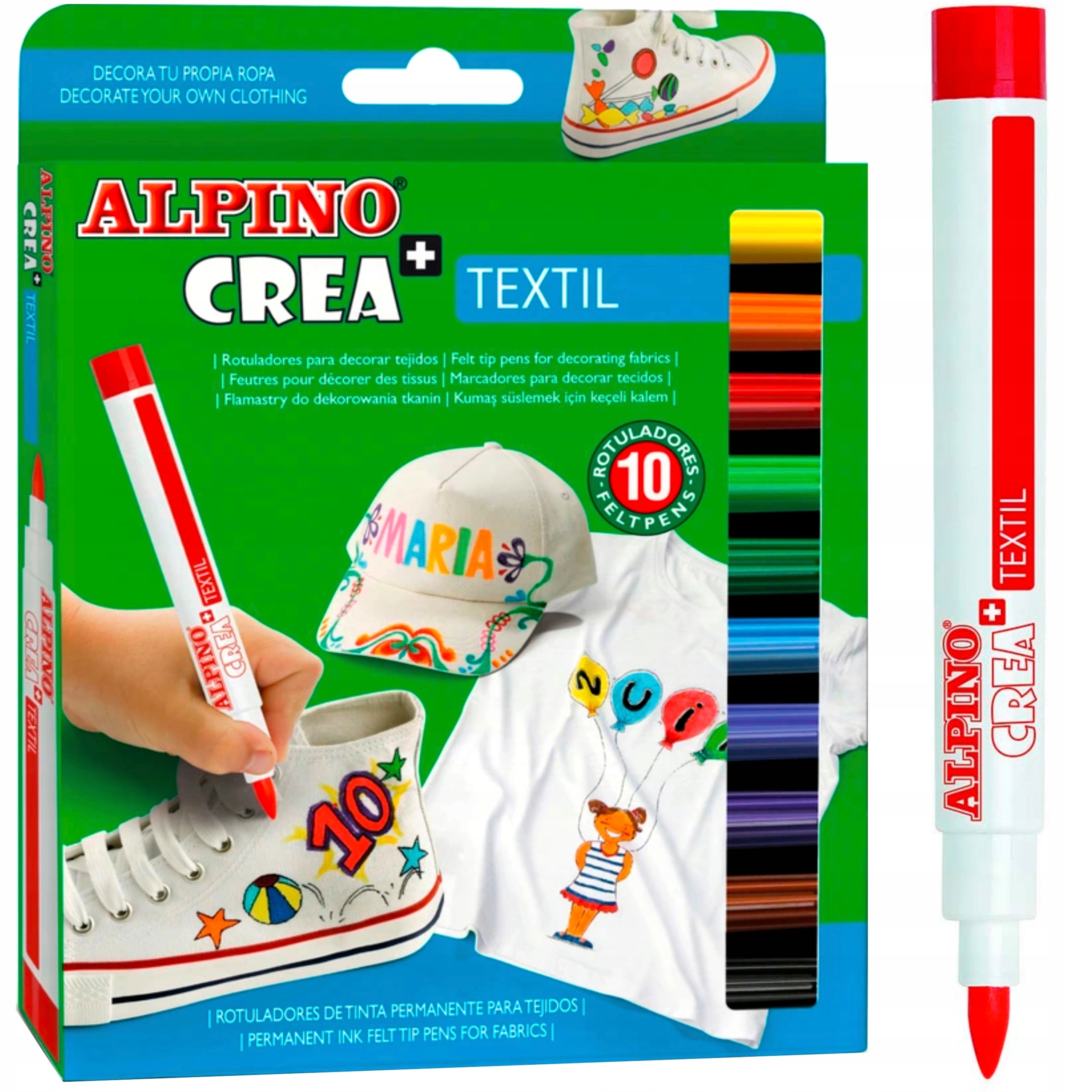 Flamastry pisaki do tkanin Alpino CRA 10 kolorów