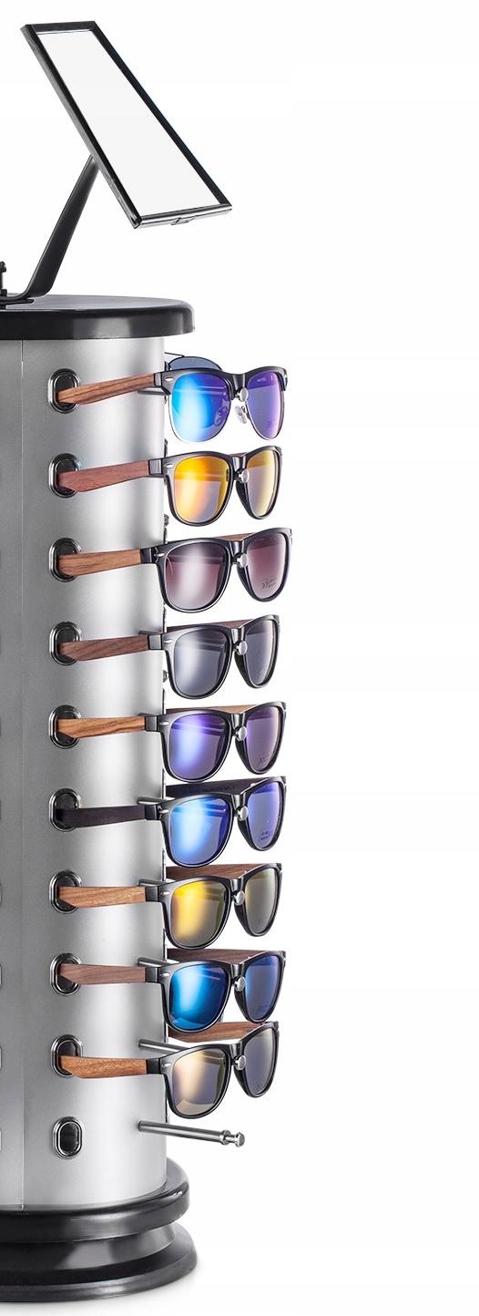 Polmart Stojak Ekspozytor Na Okulary Na 40 Szt Kwadrat Obrotowy Z Lusterem