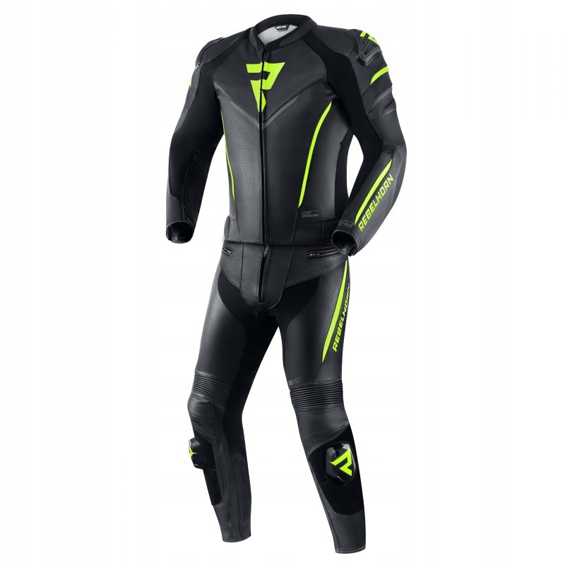 KURTKA SKÓRZANA FIGHTER BLACK/FLO YELLOW 56