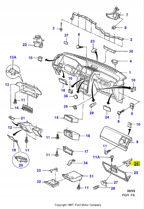 крепления - бардачок FORD ESCORT oe 1004652