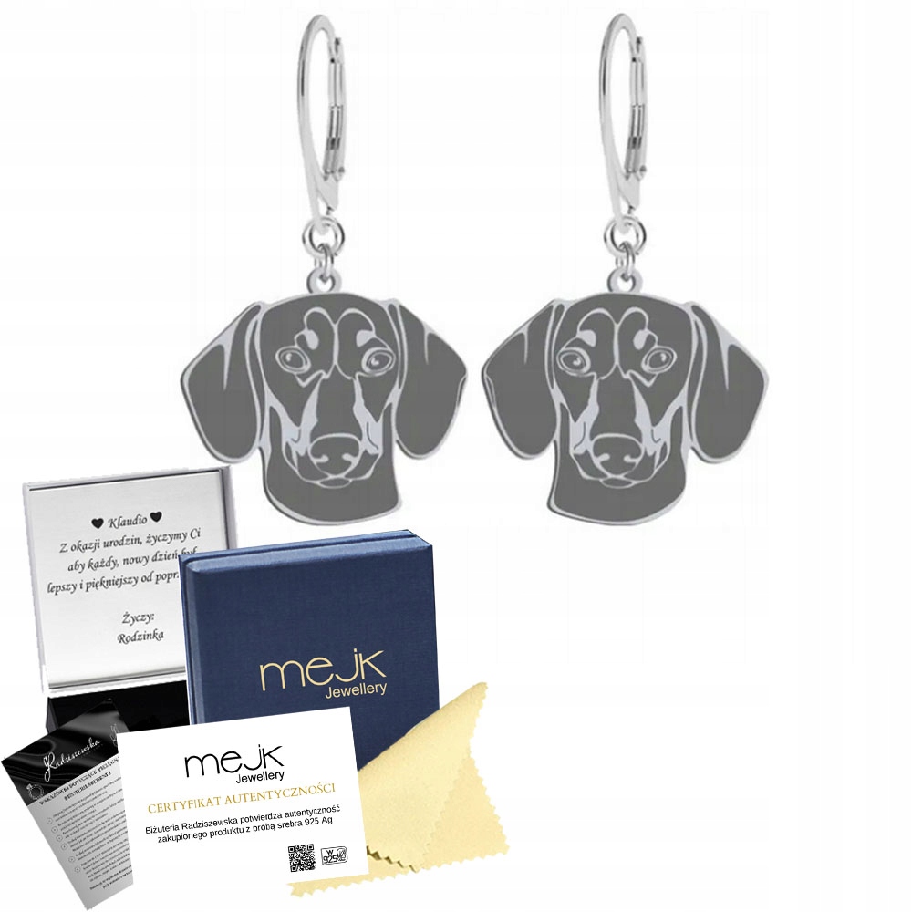 Stříbrné Náušnice s jezevčíkem krátkosrstým 925 Šperky Žena Dárek Gravírování