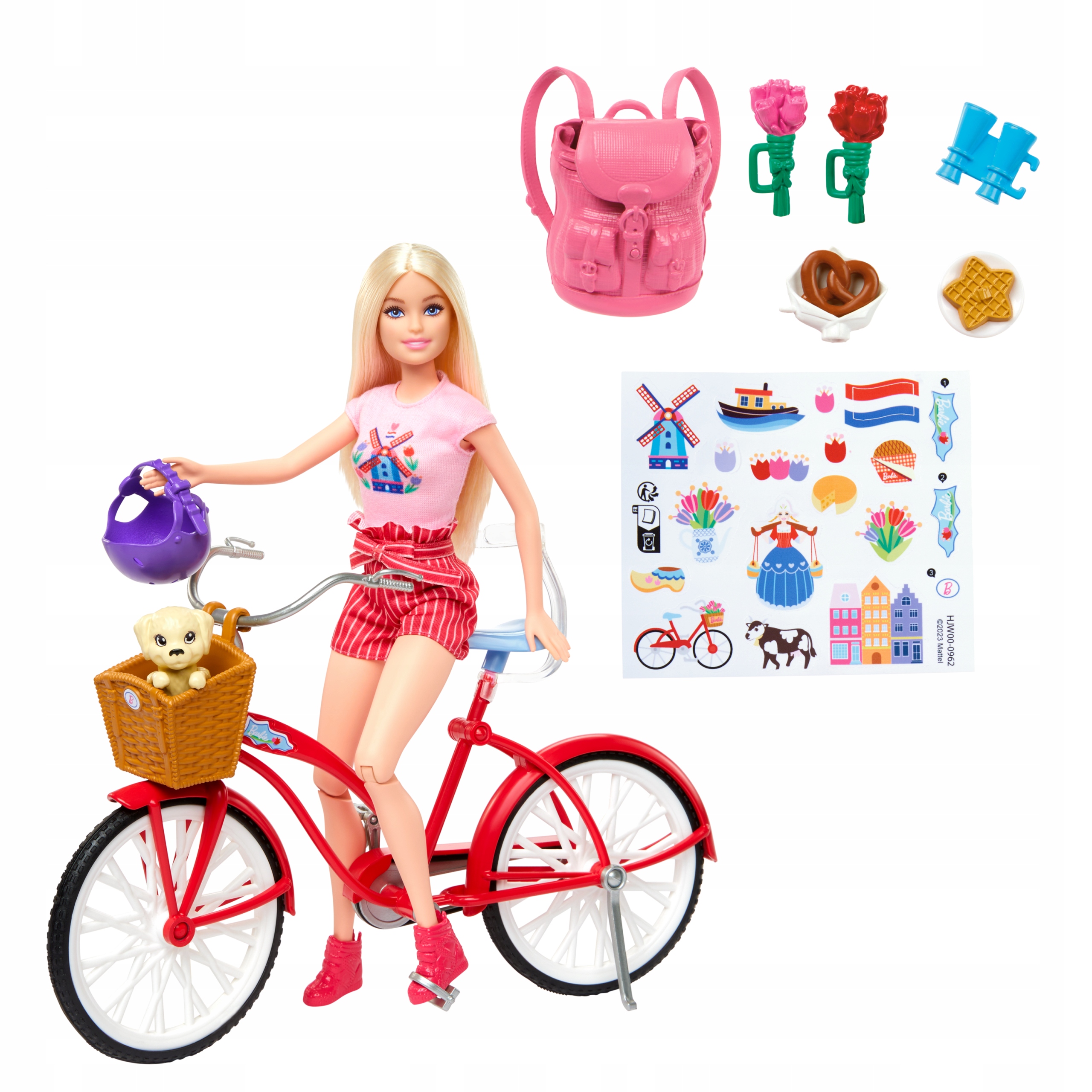 BARBIE LALKA NA ROWERZE PINK PASSPORT LALECZKA MODOWA ROWER AKCESORIA 3+