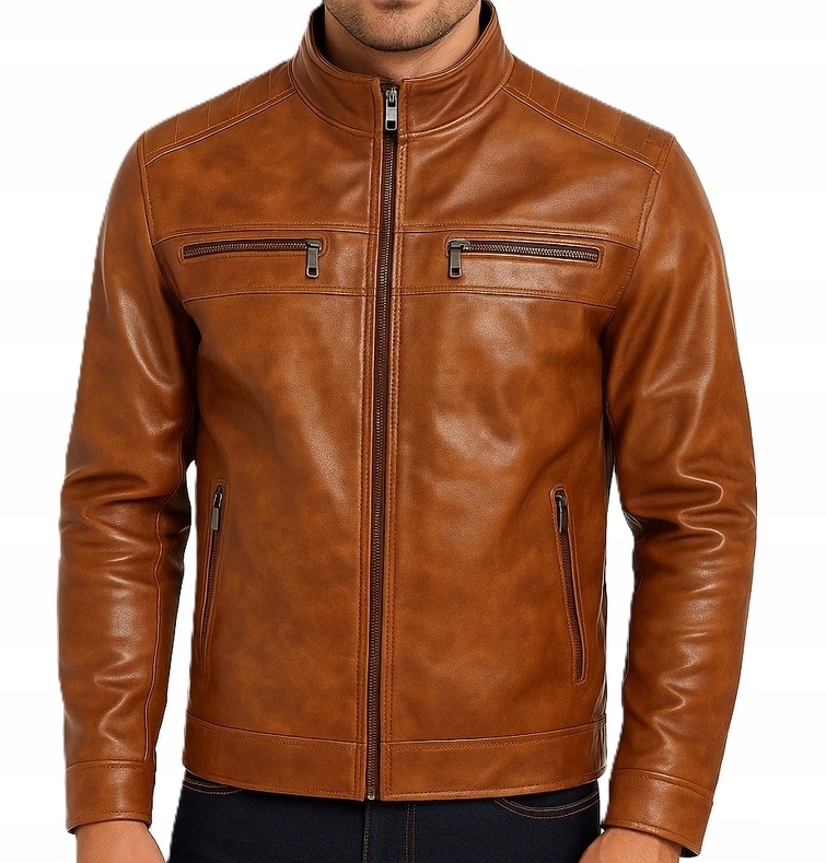 Kurtka męska jesienno-zimowa skórzana przejściówka rozpinana eco-skóra