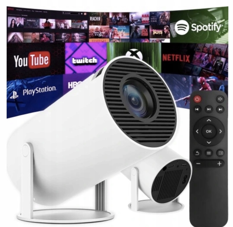 PROJEKTOR 2024 ANDROID TV WIFI FULL HD PRZENOŚNY SMART OBROTOWY GŁOŚNIK Kolor biały