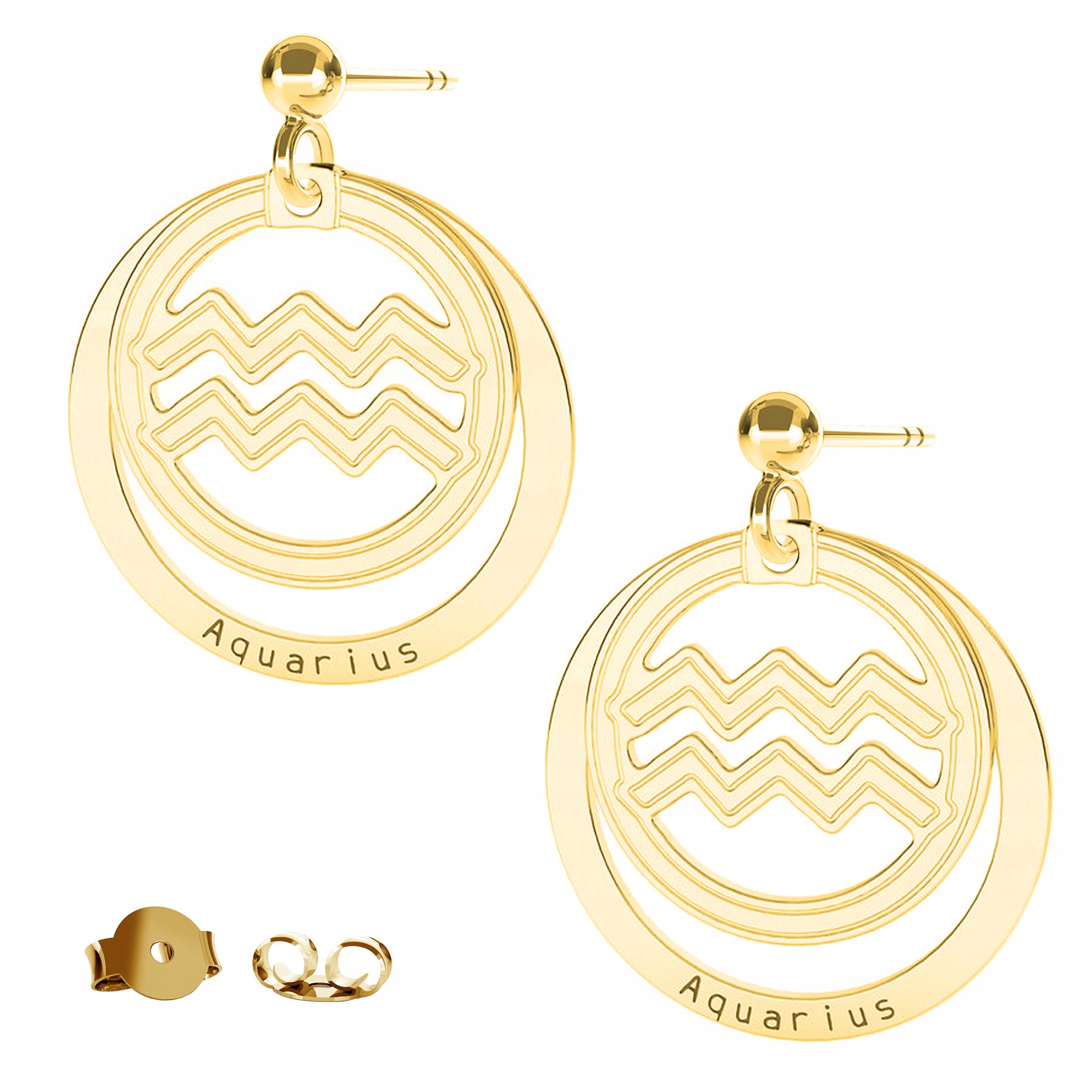 Náušnice zlaté Znamení Zvěrokruhu Vodnář 925