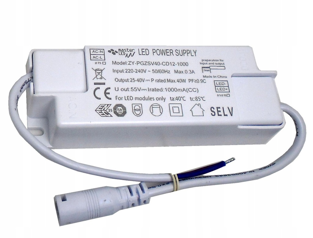 Zasilacz LED Driver 40w 1000mA 25-40v PF:0,9 do paneli led - Sklep ...
