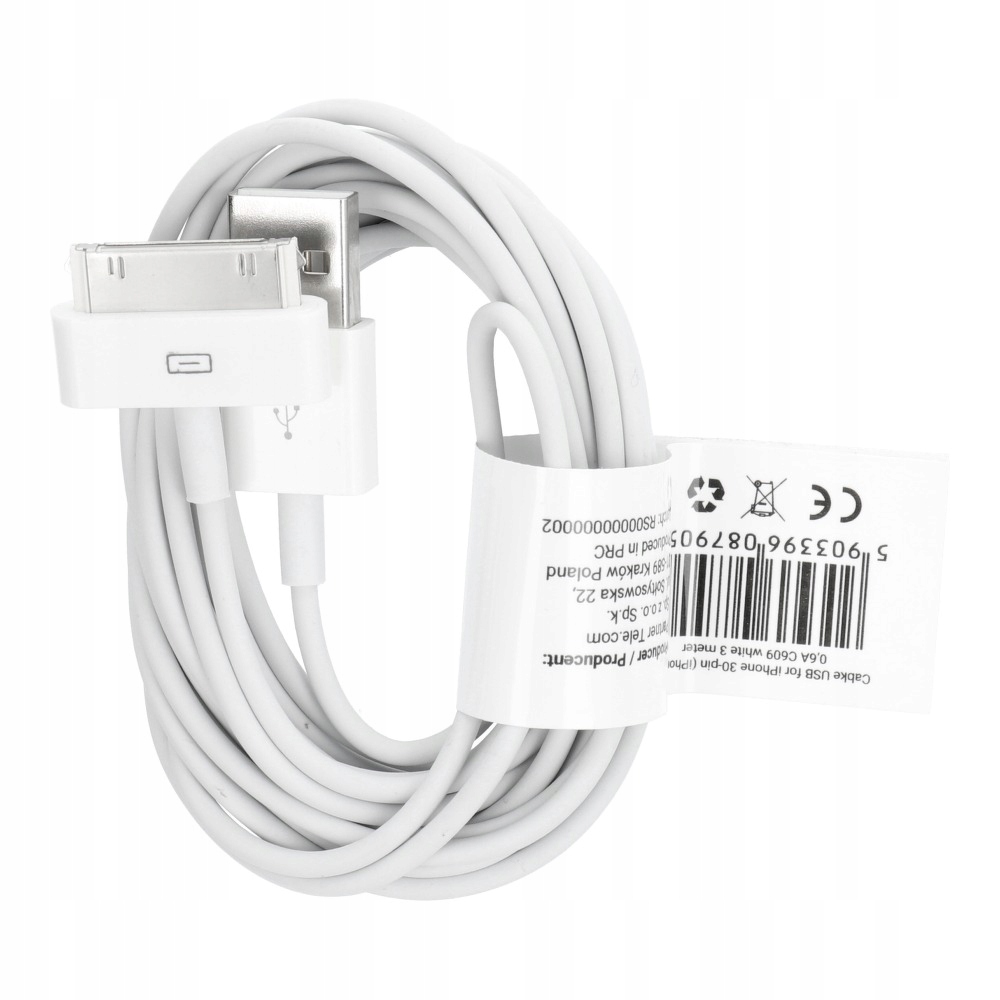 

Kabel Usb do iPhone 30-pin iPhone 4 0,6A 3 metry