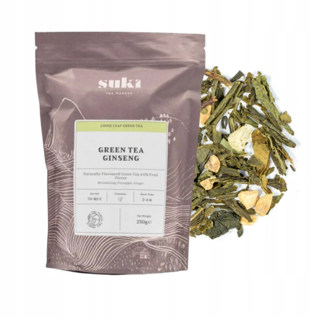Herbata zielona z żeń-szeniem z kawałkami liściasta 250g premium