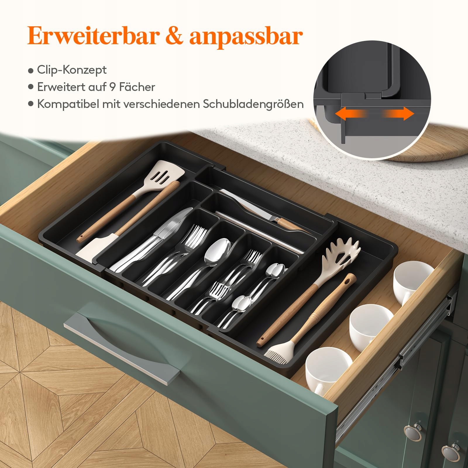 LIFEWIT Regulowany Organizer Na Sztućce Do Szuflady Czarny 33-57cm — miniatura 4