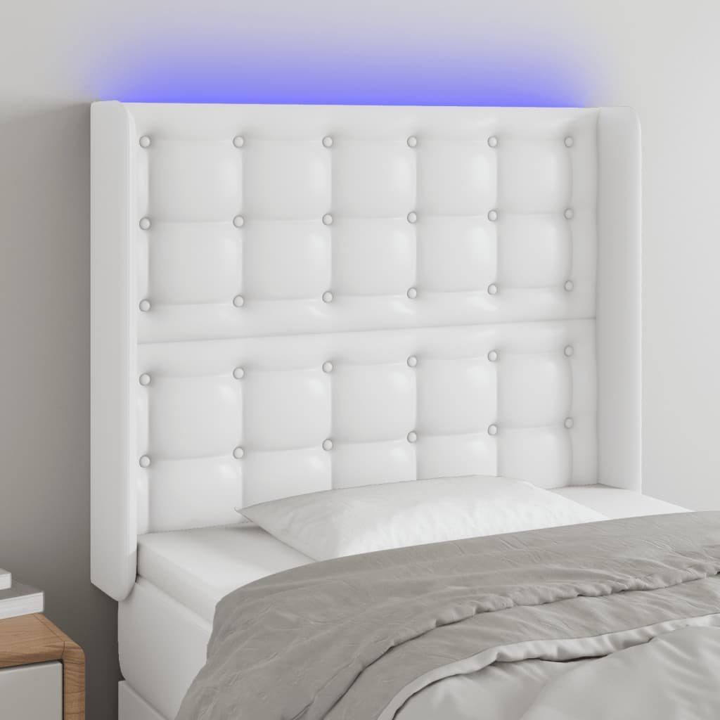 Opěrka hlavy k posteli s Led, bílá, 83x16x118/128 cm, umělá kůže