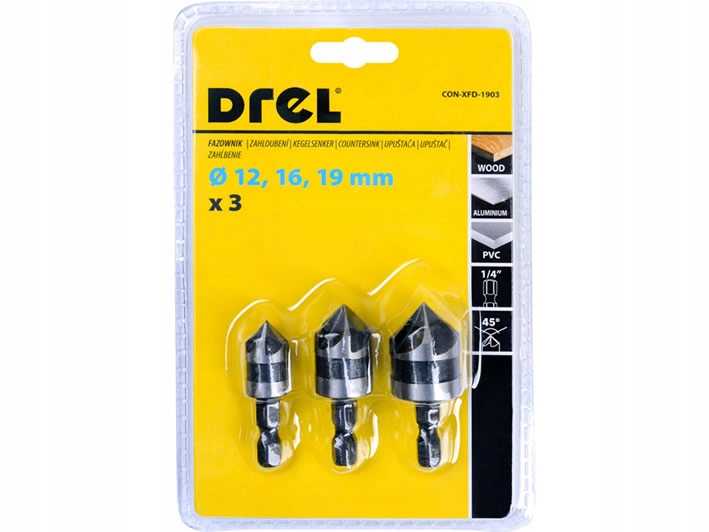 POGŁĘBIACZ FAZOWNIK STOŻKOWY DO METALU 12-19 mm x3 Zastosowanie do drewna do plastiku MDF