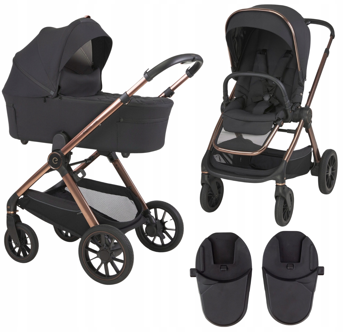 Espiro code –wózek 2w1 z gondolą składaną na płasko spacerówka Clever Black