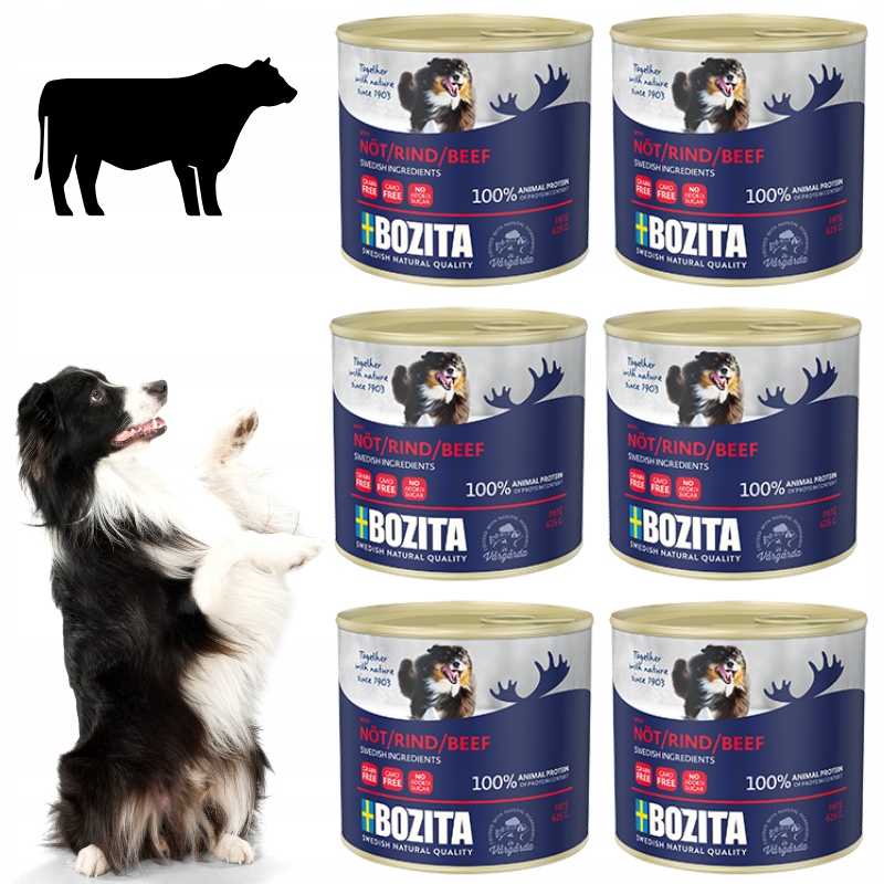 Levně Vlhké Krmivo Pro Psy S Hovězím Masem Plechovka 625G x 6 ks Bozita