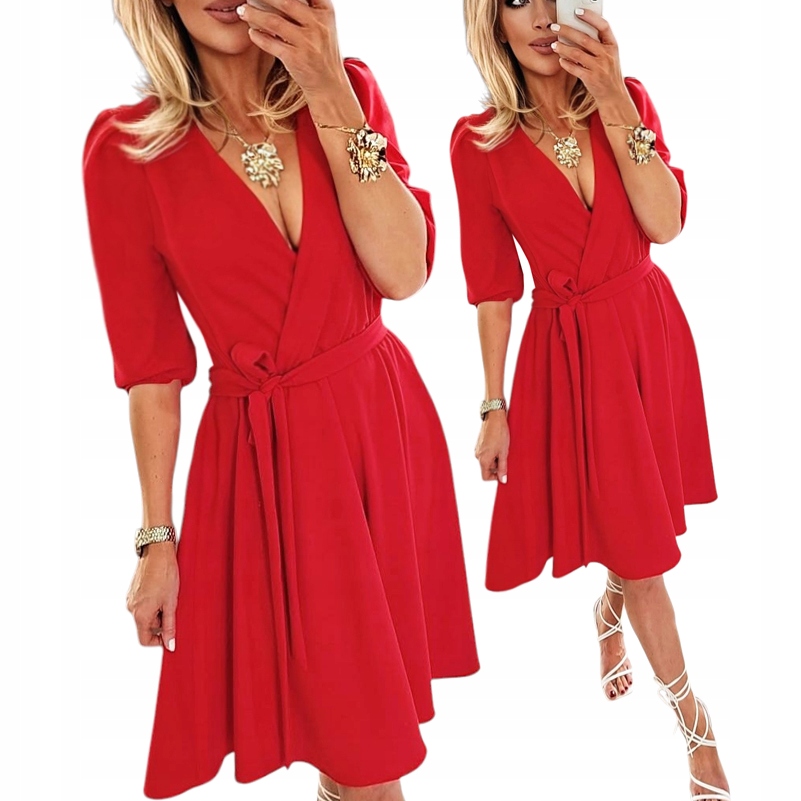 Sukienka Damska Rozkloszowana Na Okazje Wizytowa Dekolt V