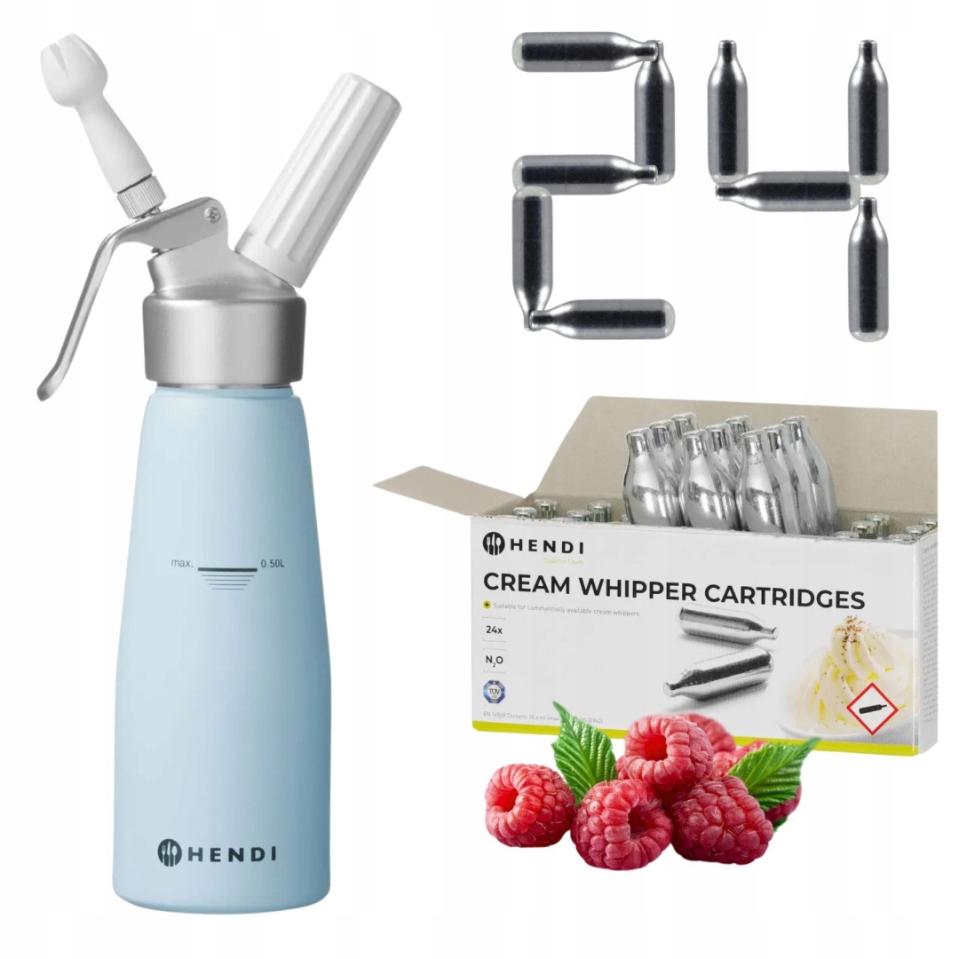 Modrý pastelový sifon na šlehačku 0,5 l 24 nábojů Hendi 975862