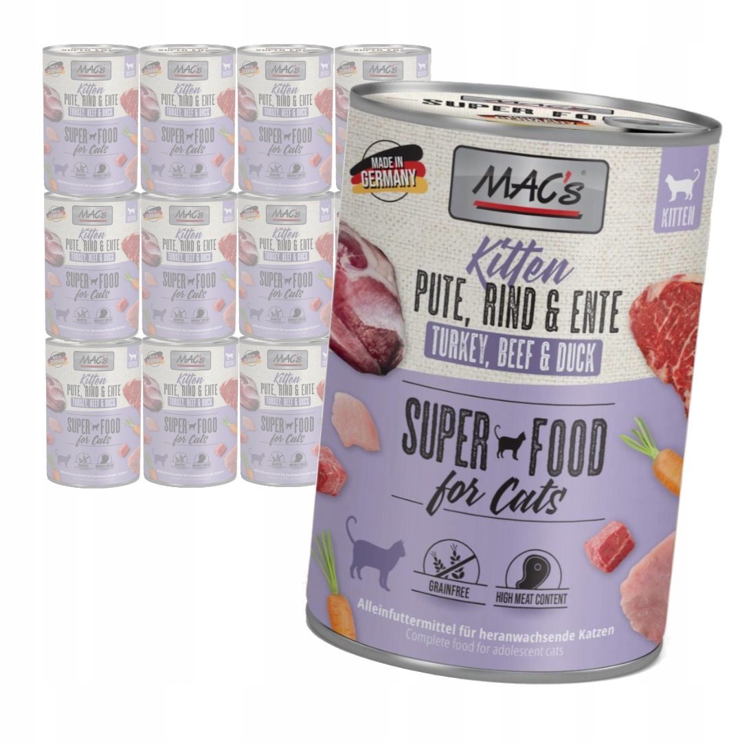 Levně MAC's Kitten Vlhké Krmivo pro koťata Krůta Hovězí kachna 12 x 400 g