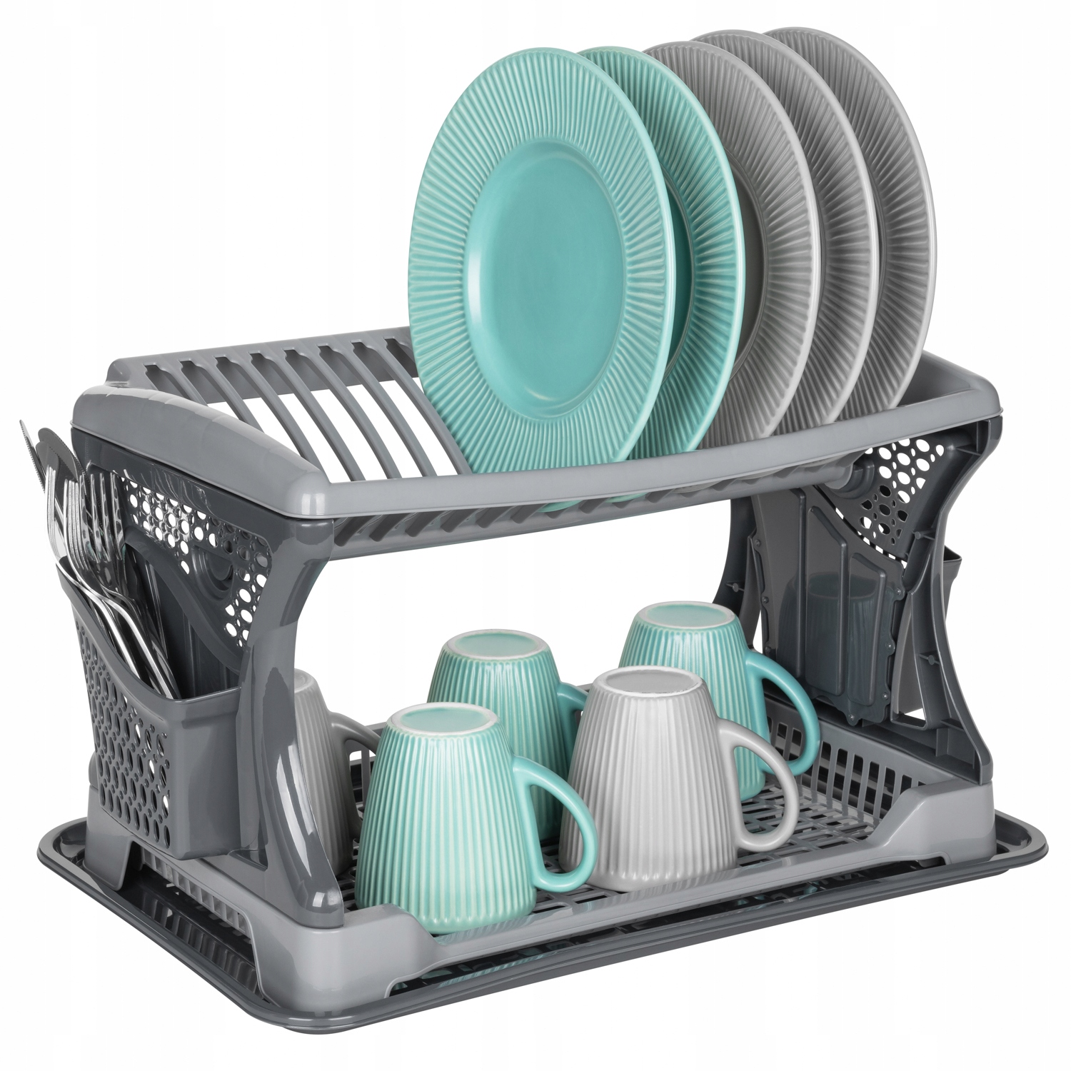 DWUPOZIOMOWA SUSZARKA DO NACZYŃ + OCIEKACZE 47x30,2x27CM ANTRACYT