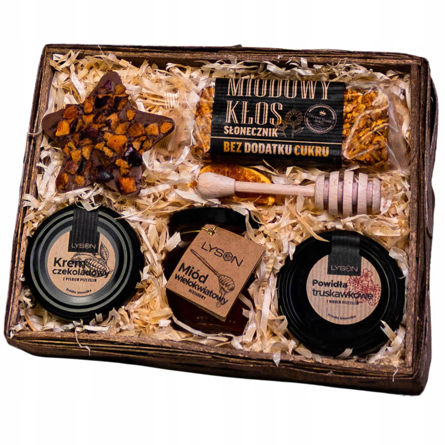 Levně Elegantní dárkový košík Vánoční Dárek čokoláda med, smetana