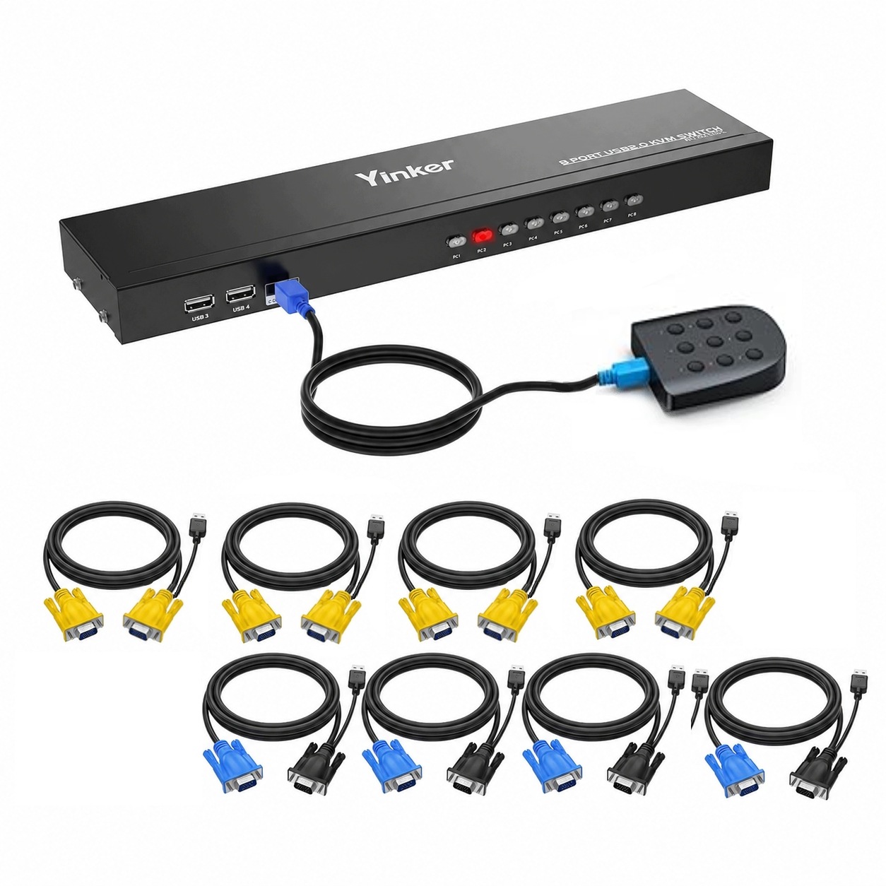 8-PORTOVÝ Usb 2.0 Vga Prepínač S Káblovou Sadou