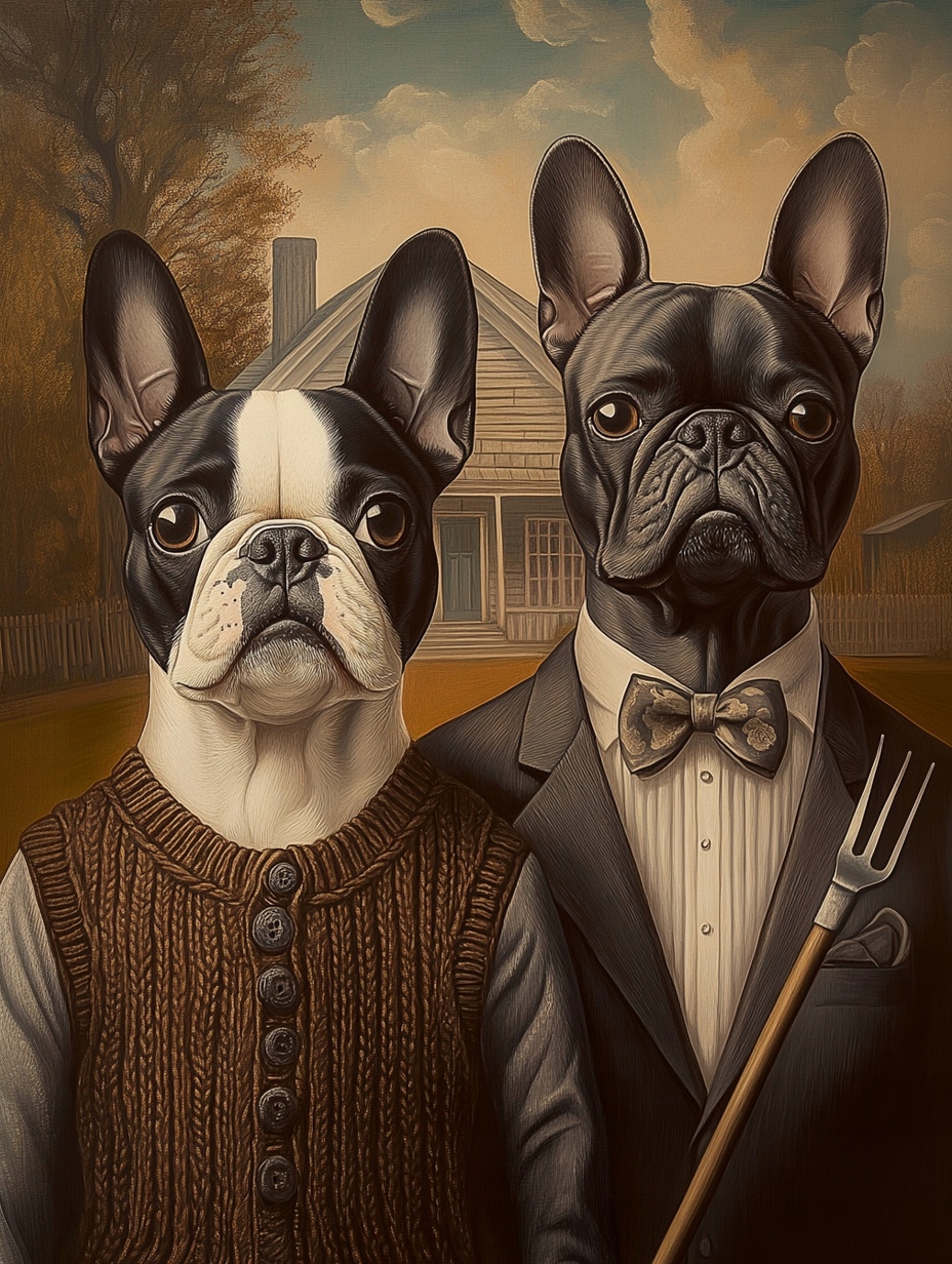 Obraz Na Plátně Canvas Portrét Francouzský Buldoček American Gothic 75x100