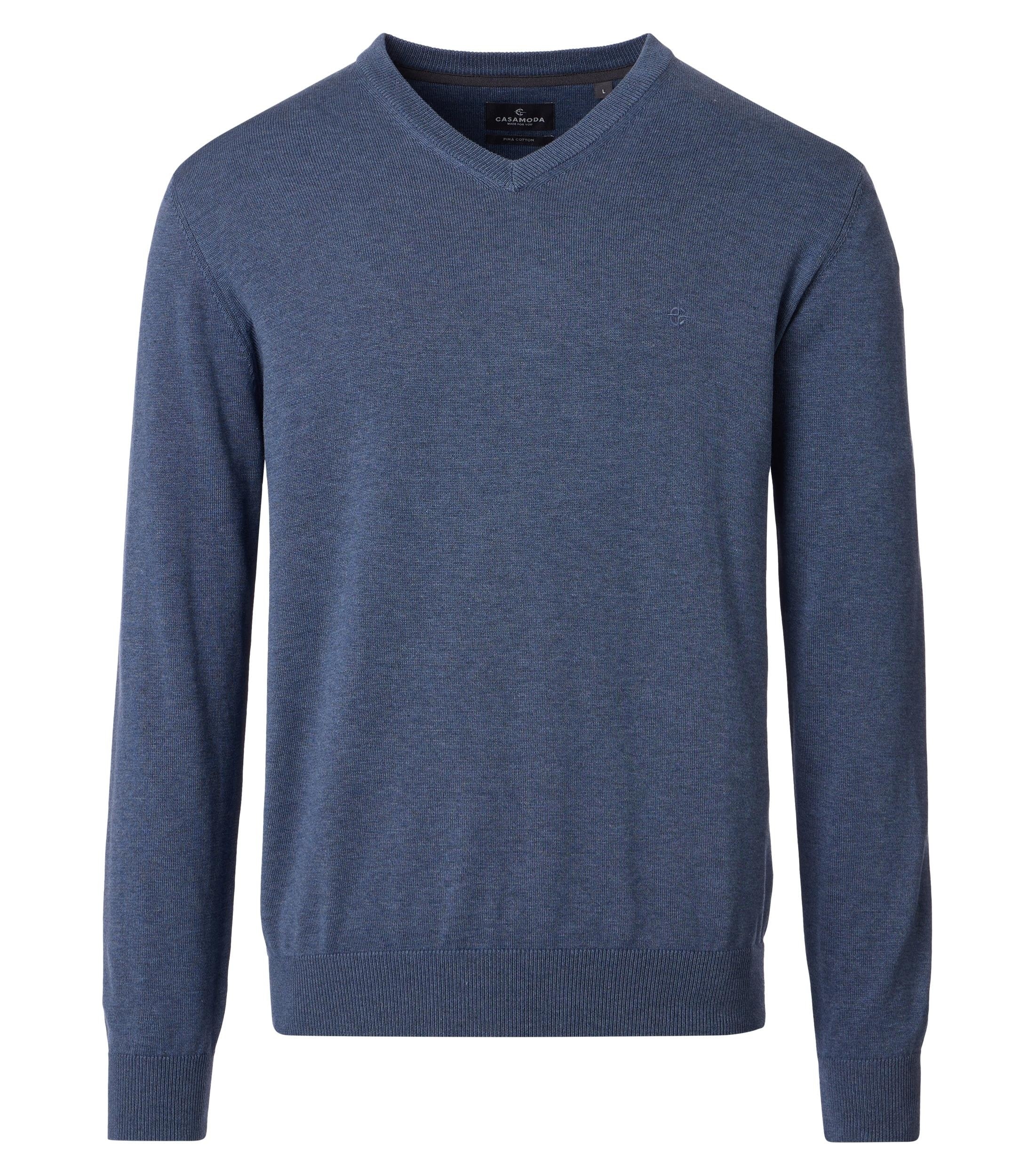 Casamoda Velké Rozměry Svetr Pullover V-neck Modrý 6XL obvod 168 cm