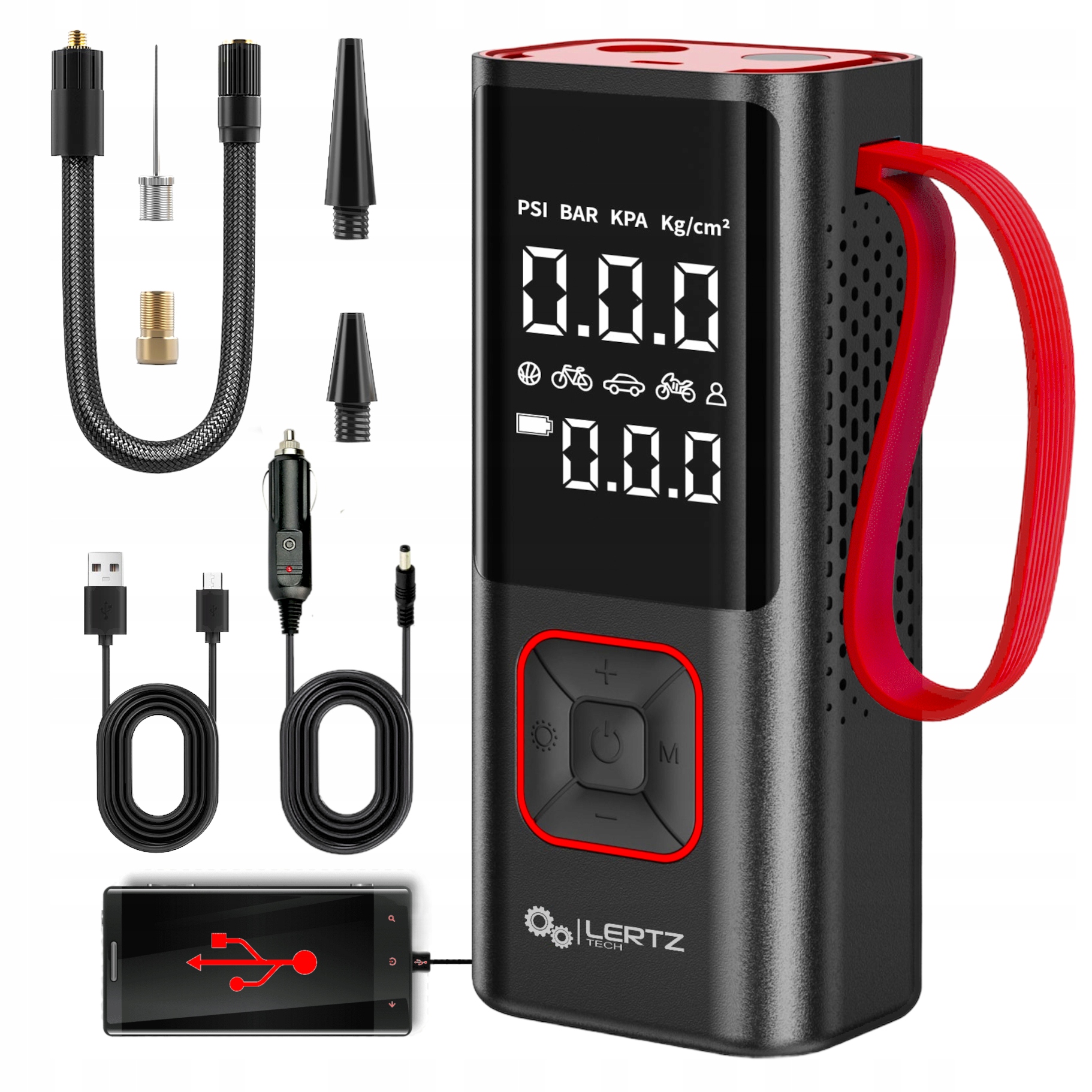 Lertz pompka do kół kompresor 120W 6988 akumul. 6000 mAh square