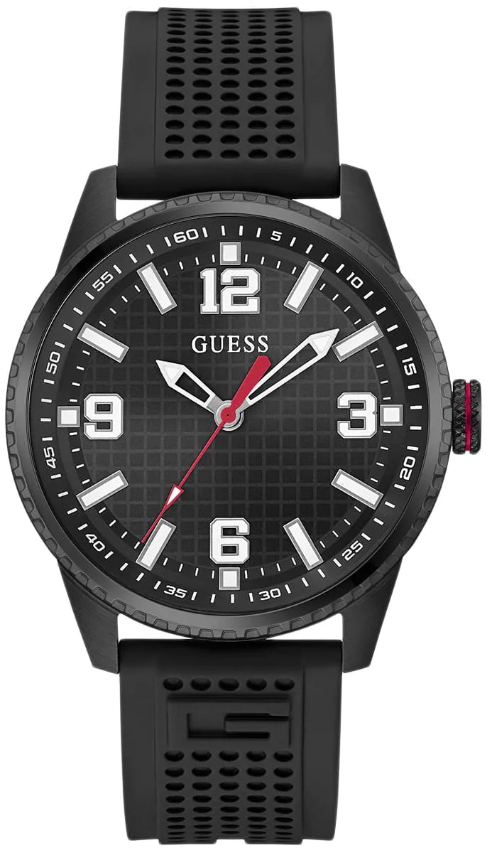 Pánské hodinky Guess Varsity G Štít černý Silikonový pásek černý Logo
