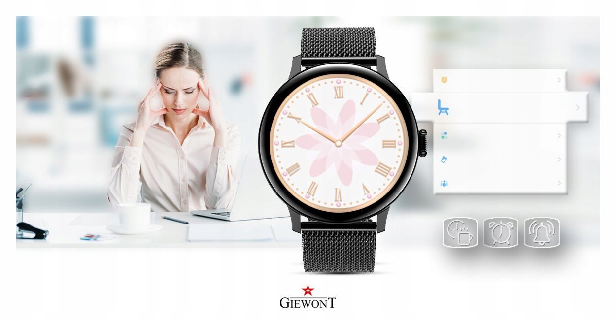 Smartwatch Damski Z Funkcją Rozmowy SMS Ciśnienie Czarny 2 Paski +Ładowarka Komunikacja Bluetooth