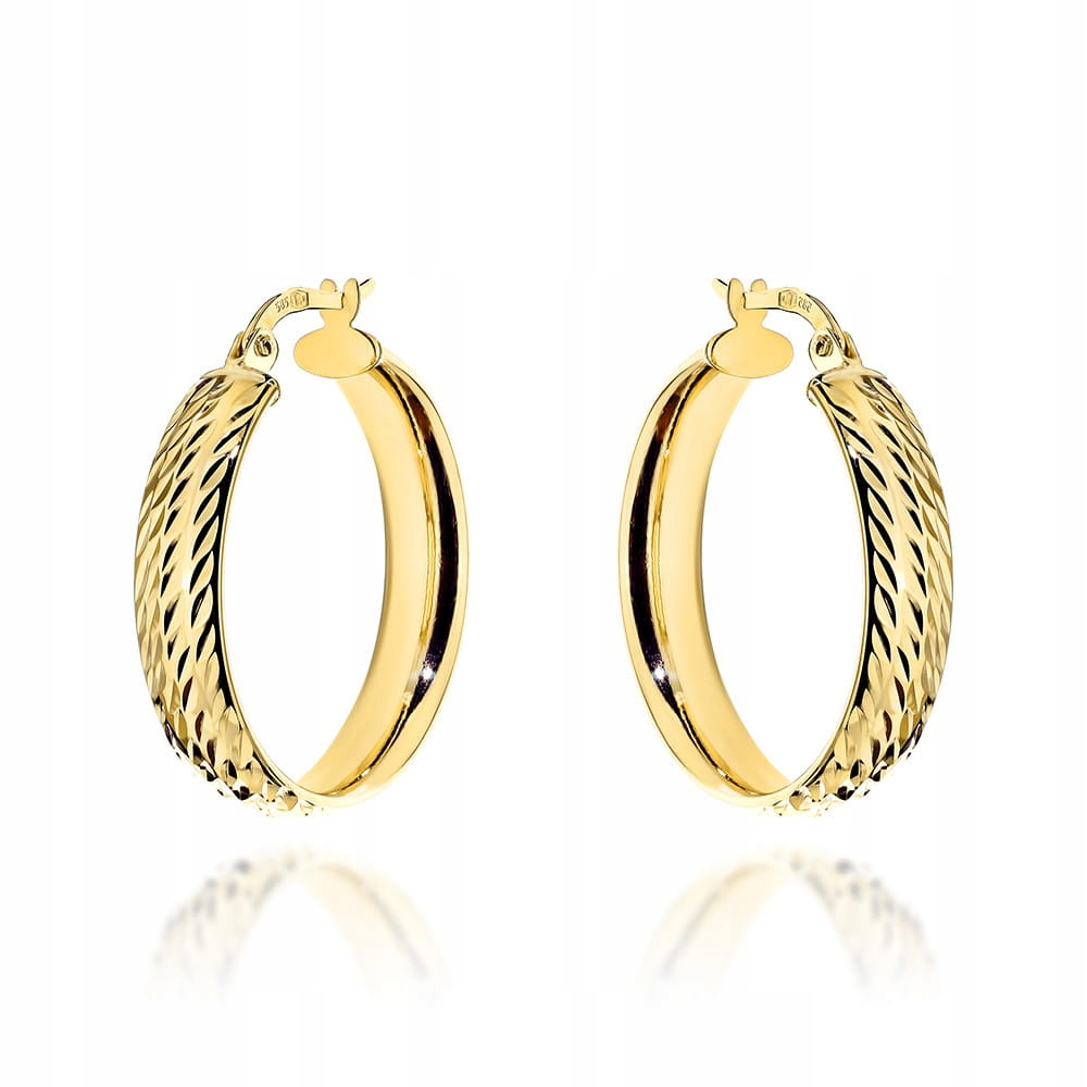 Náušnice zlaté 585 diamantové široké kruhy pro elegantní ženy 14k