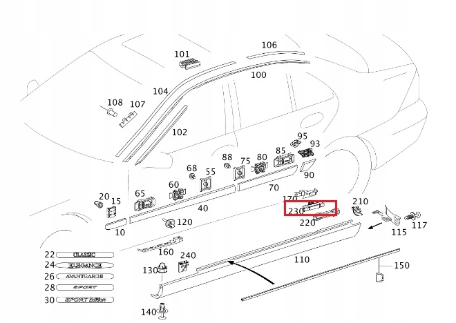 MERCEDES C-KLASA W203 Spinka progu tyl OE Stan opakowania oryginalne