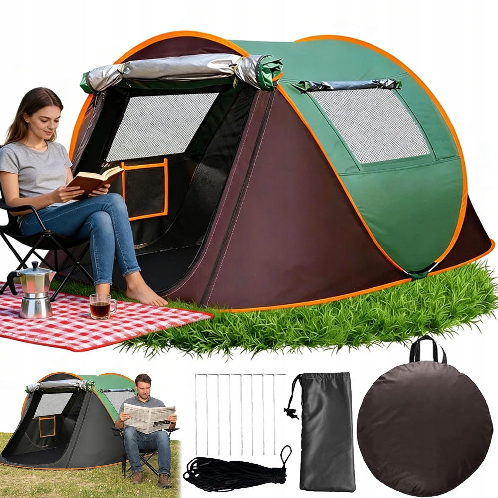 Namiot 2 Osobowy Samorozkładający Wodoodporny Moskitierą Oxford Kempingowy