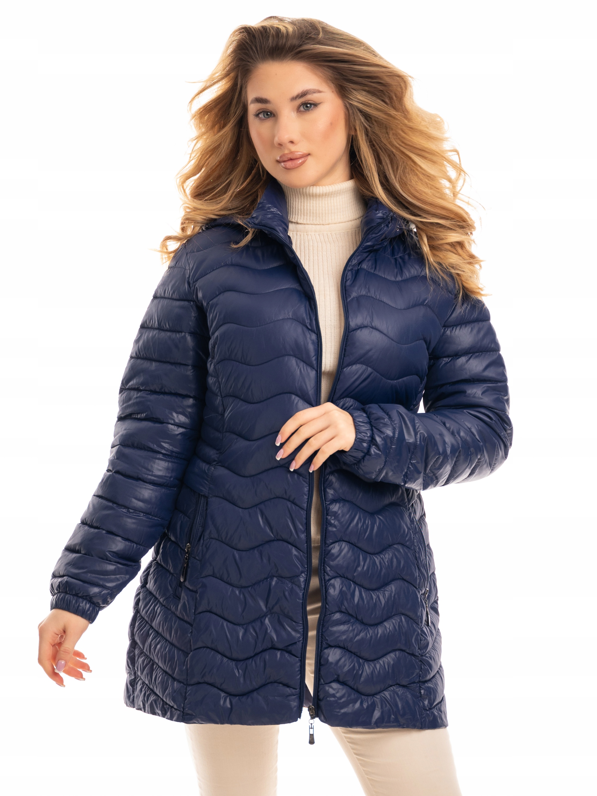 Piękna Modna Przejściowa KURTKA Damska Dużo Rozmiarów 252 Kolor niebieski