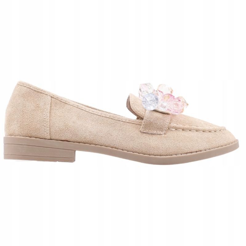 Mokasyny Damskie Na Słupku Półbuty Zamszowe Wsowane Wkładka Ekoskóra Beżowe