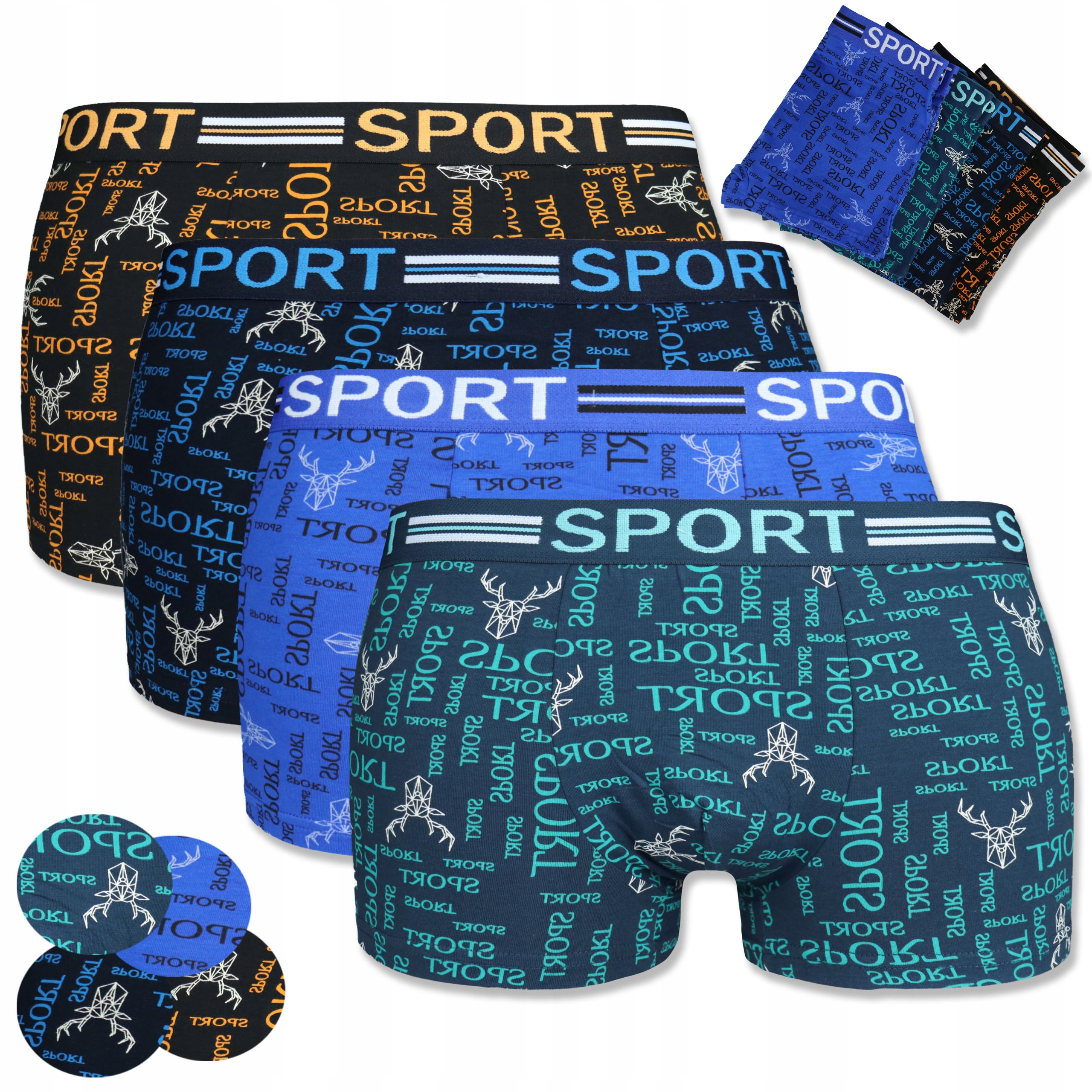 

( 4X ) Bokserki Męskie Kolorowe Bawełniane Premium