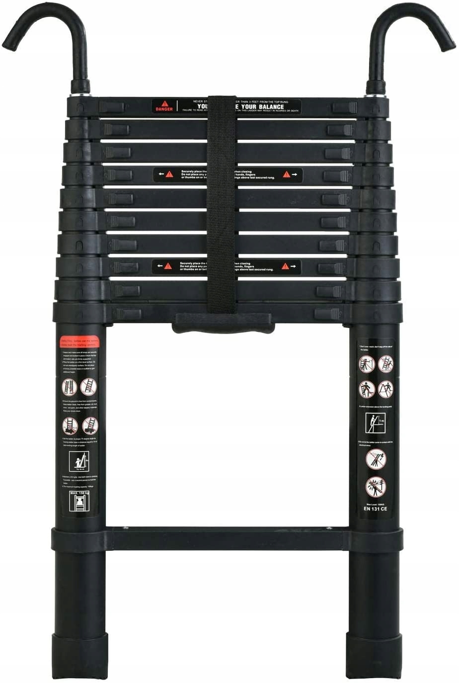 3,2m Drabina Teleskopowa Czarna Wysuwana z hakiem Marka DayPlus