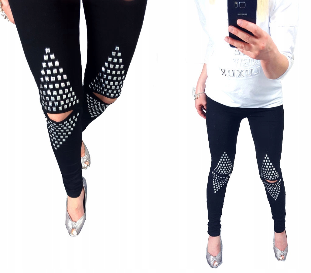 

Spodnie Legginsy Rurki Ćwieki Ripped Getry Dziury