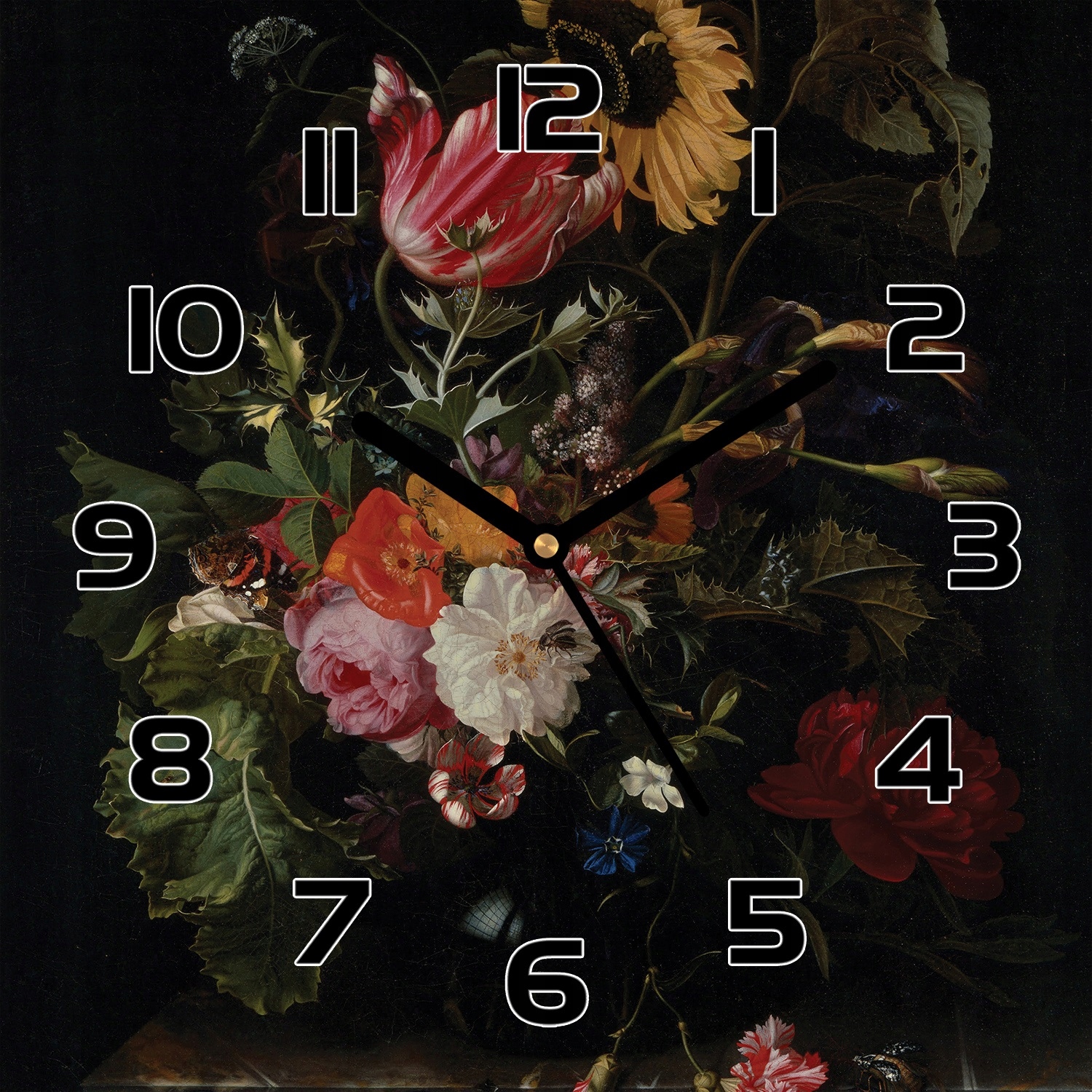 

Piękny stylowy zegar szklany Barokowy bukiet 30x30