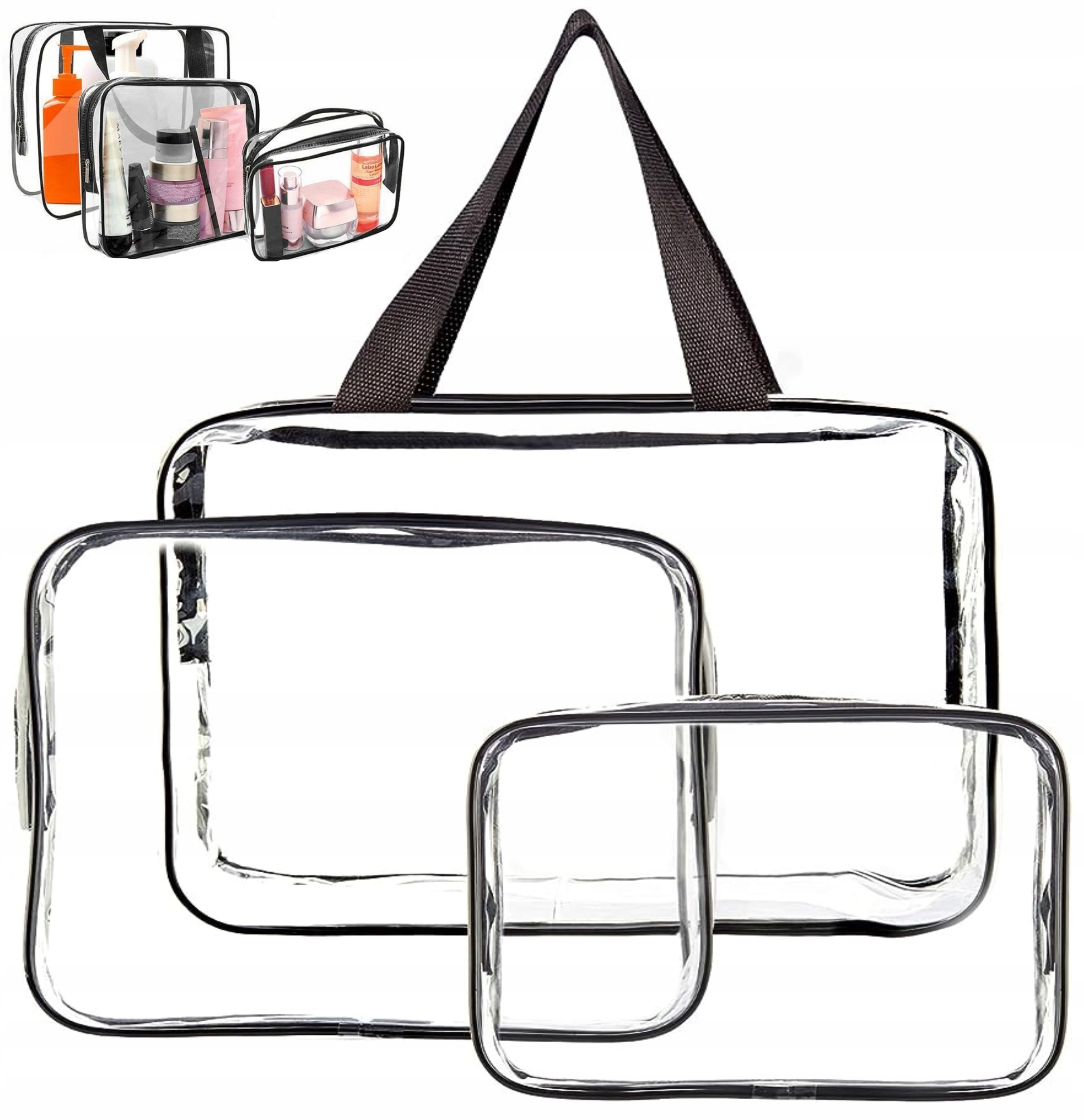 KOSMETYCZKA PRZEZROCZYSTA TRANSPARENTNA PODRÓŻNA ORGANIZER DO SAMOLOTU