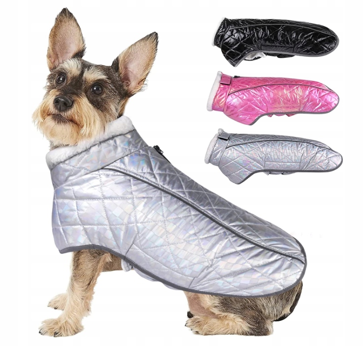 Levně Zimní bunda pro psa Holografický vzor vel. L silve