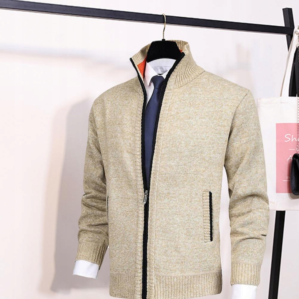 Spring Autumn Knitted Sweater Coat Zipper Stand Co Zapięcie brak