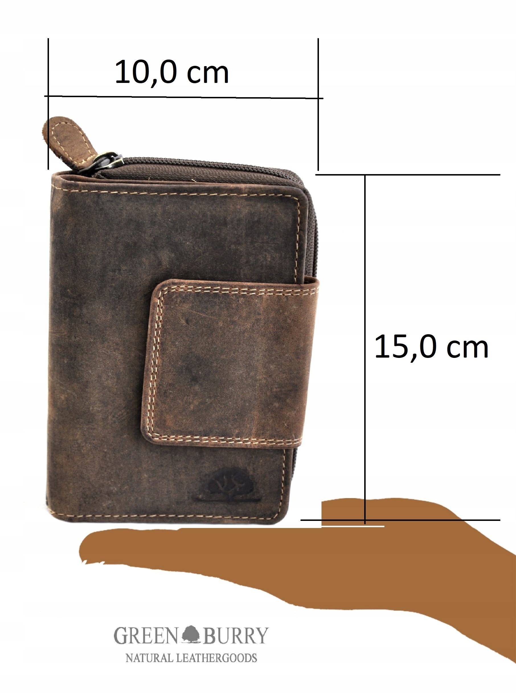 PORTFEL ZAPINANY SKÓRA VINTAGE GREENBURRY 1815-25 Kolor brązowy