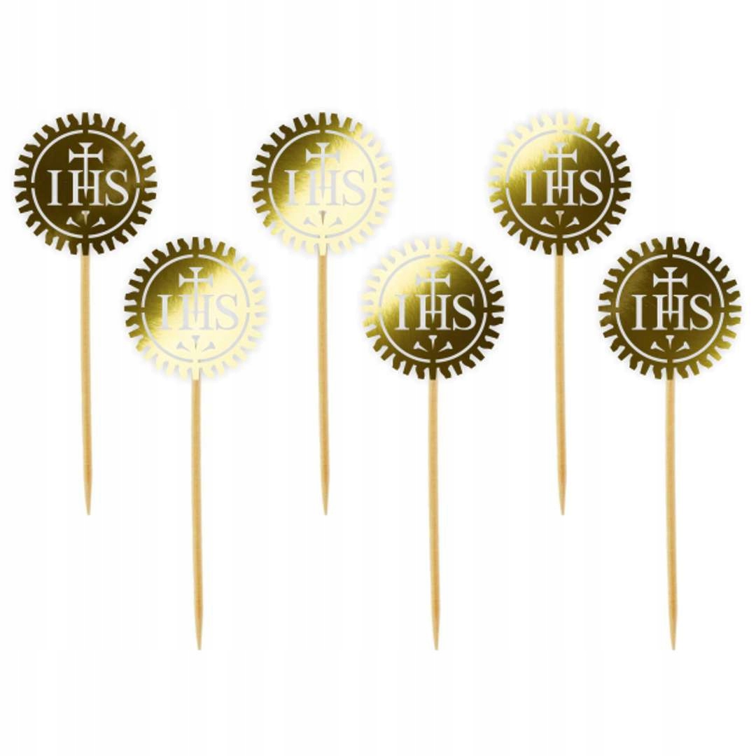 PIKERY komunia święta IHS złoty metalik HOSTIA x6