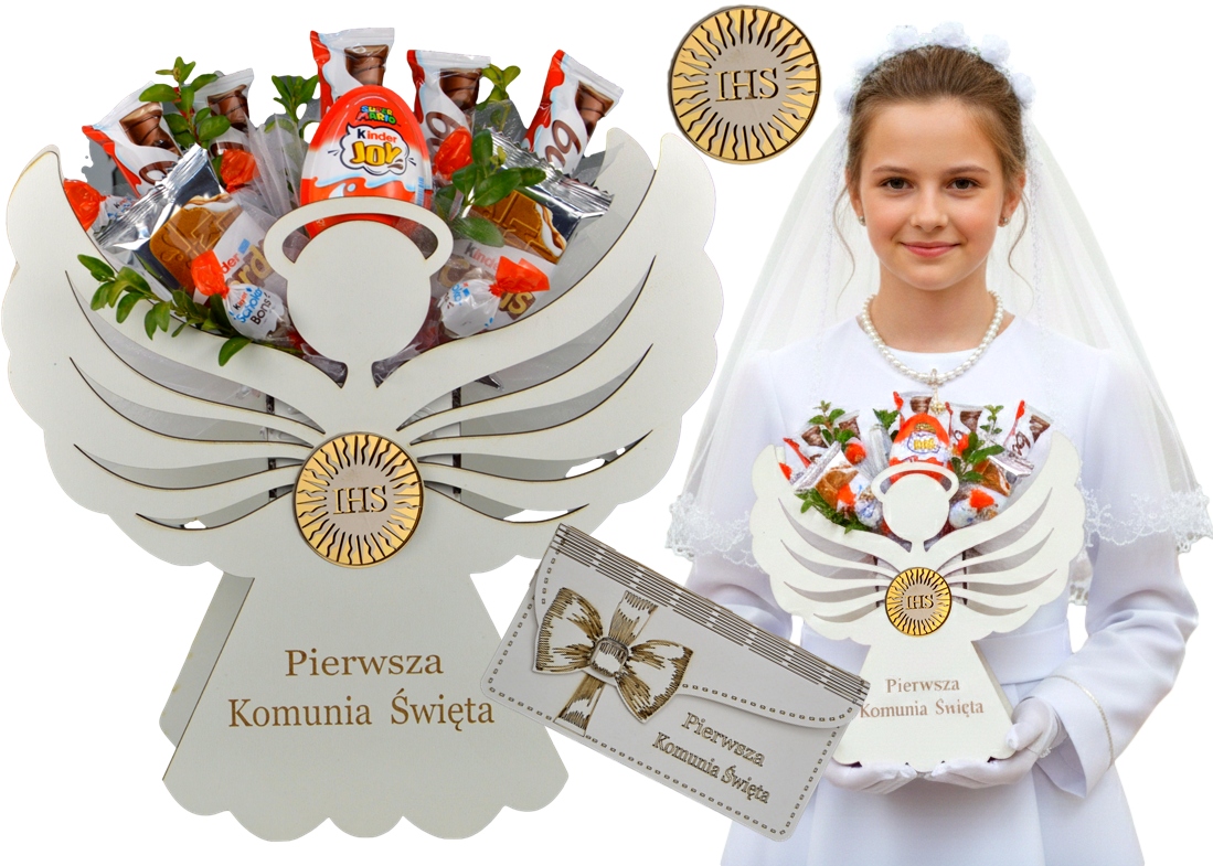 Levně suvenýr Anděl K Prvnímu Svatému Přijímání sada sladkostí na Svaté Přijímání Obálka Na Peníze