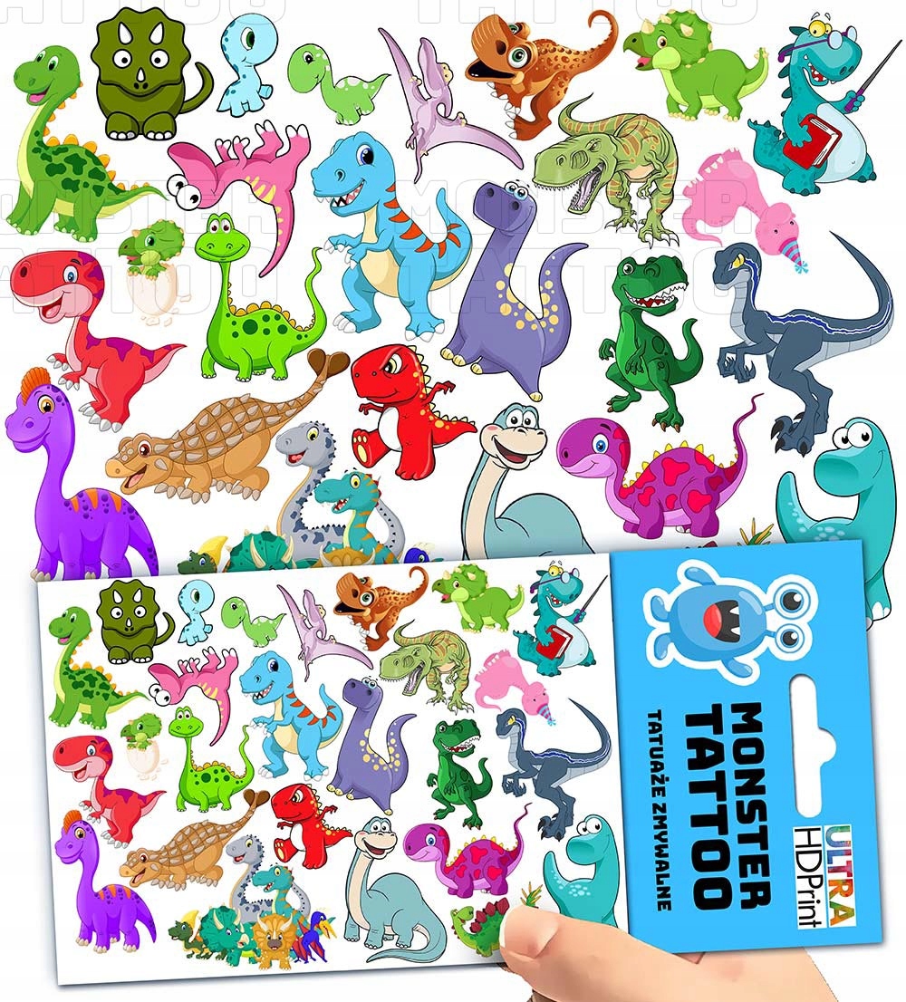TATUAŻE ZMYWALNE TYMCZASOWE DLA DZIECI DZIECIĘCE DINOZAURY WZORY ORYGINALNE